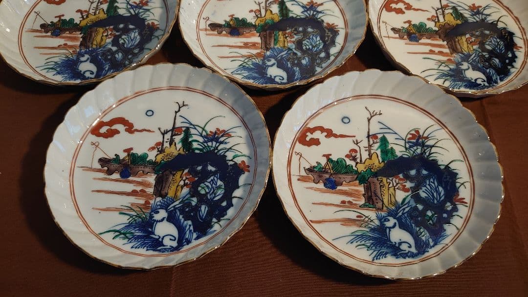 古九谷　古伊万里　伊万里　うさぎの図　蔵出し　大明成化年製　５客