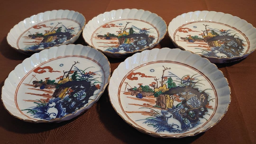 古九谷　古伊万里　伊万里　うさぎの図　蔵出し　大明成化年製　５客