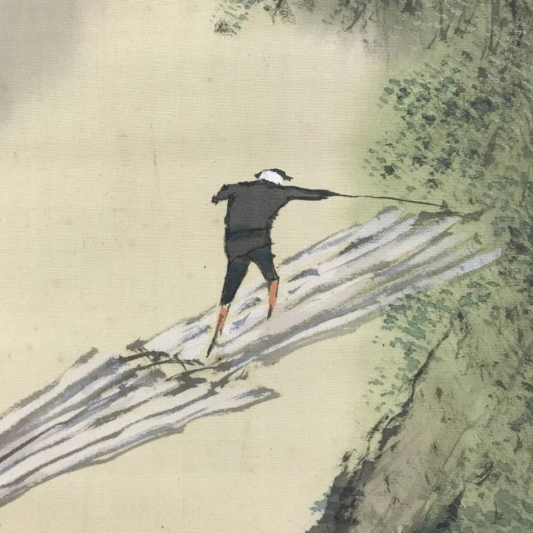 【真作】平井楳仙/嵐峡筏下り図/山水図/嵐山図/掛軸☆宝船☆AD-570