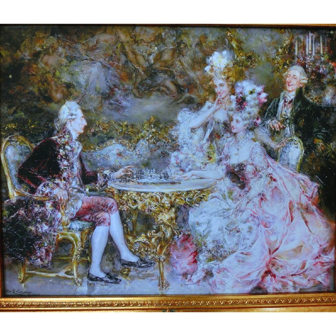 中世ヨーロッパ貴族を描いたロココ額絵 W65cm H55cm