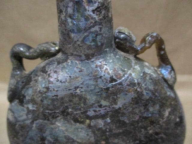 ローマンガラス　双耳香油瓶　貴重です　I39-3