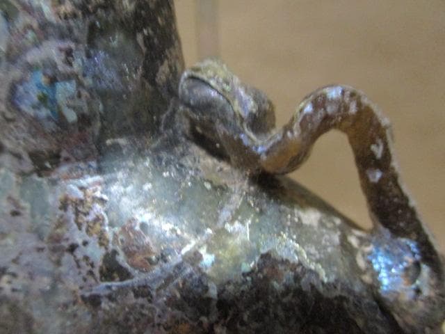 ローマンガラス　双耳香油瓶　貴重です　I39-3