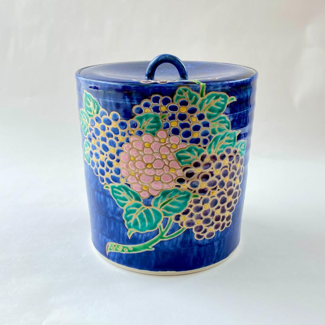 水指 色絵 紫陽花　高野昭阿弥　共箱入　茶道具　茶器　伝統工芸品