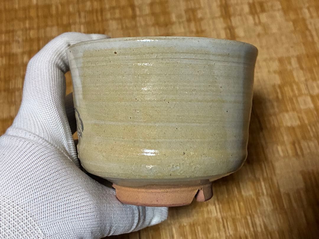 茶道具 布志名焼 鶴彫刻 陶器 茶碗 共箱 【八世　土屋善四郎(雲善) 造】