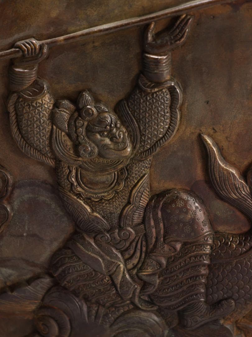 BK443　中国古玩　大明洪武 工部監造　象耳銅製花瓶 壺 箱付　高さ47.9㎝