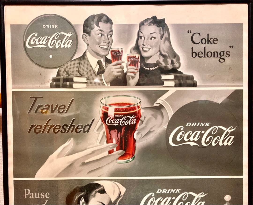 ◆中古美品◆Coca-Cola／コカコーラ／レトロ／ビンテージ／パネル3枚