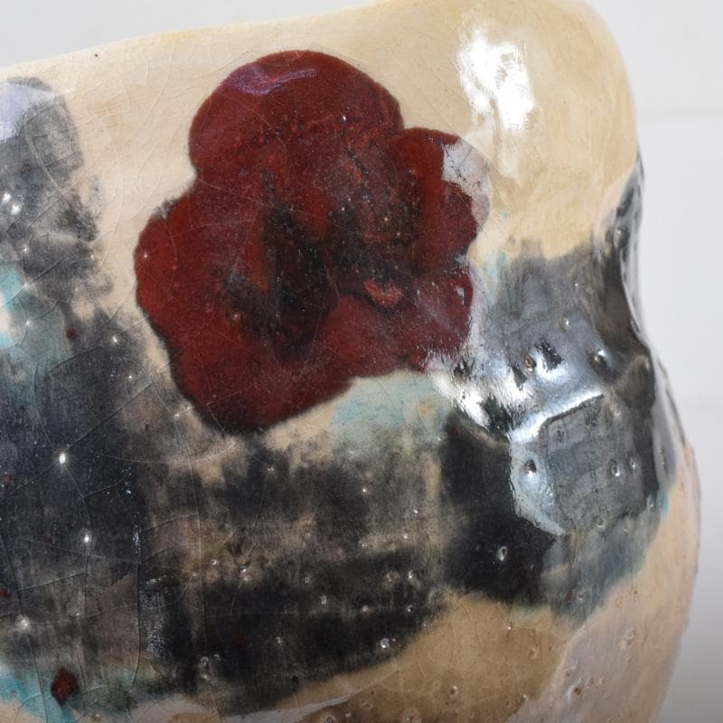 茶道具　啓寿庵　七宝釉薬彩　花文　茶碗　共箱　N　7219