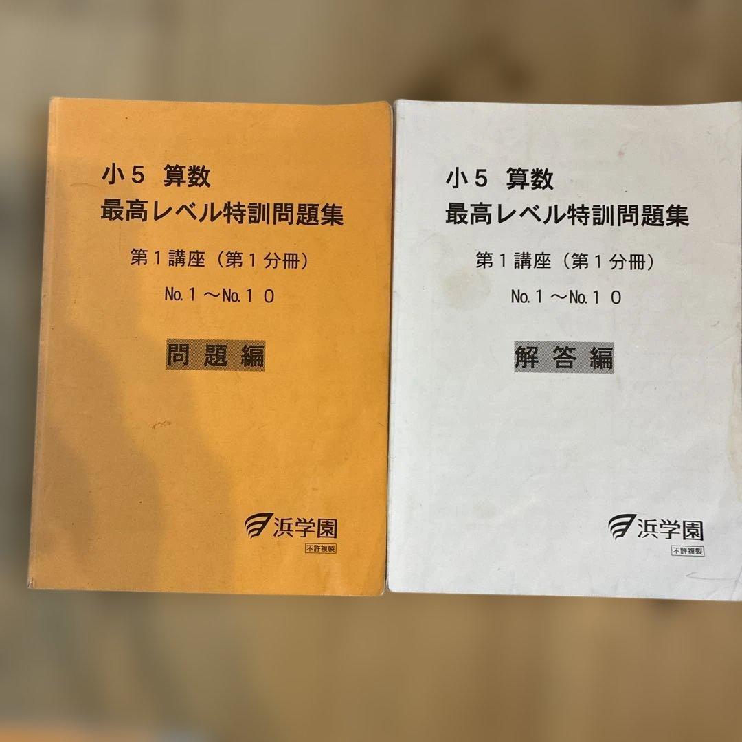 浜学園　最高レベル特訓　小5 算数　問題編　解説編編　難問解説集付き　フルセット