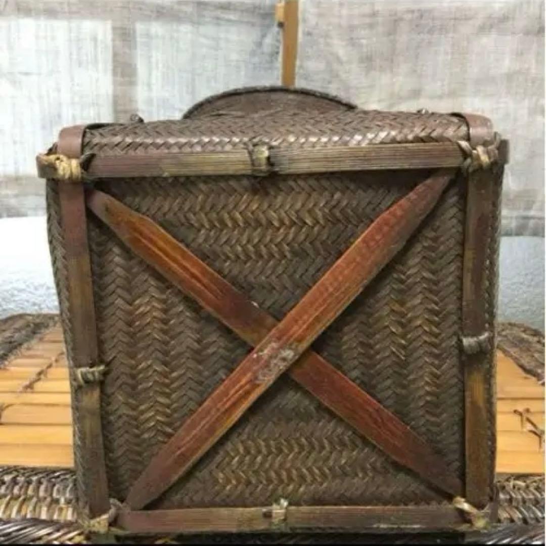 竹籠　花籠　黒竹・網代　ヴィンテージ