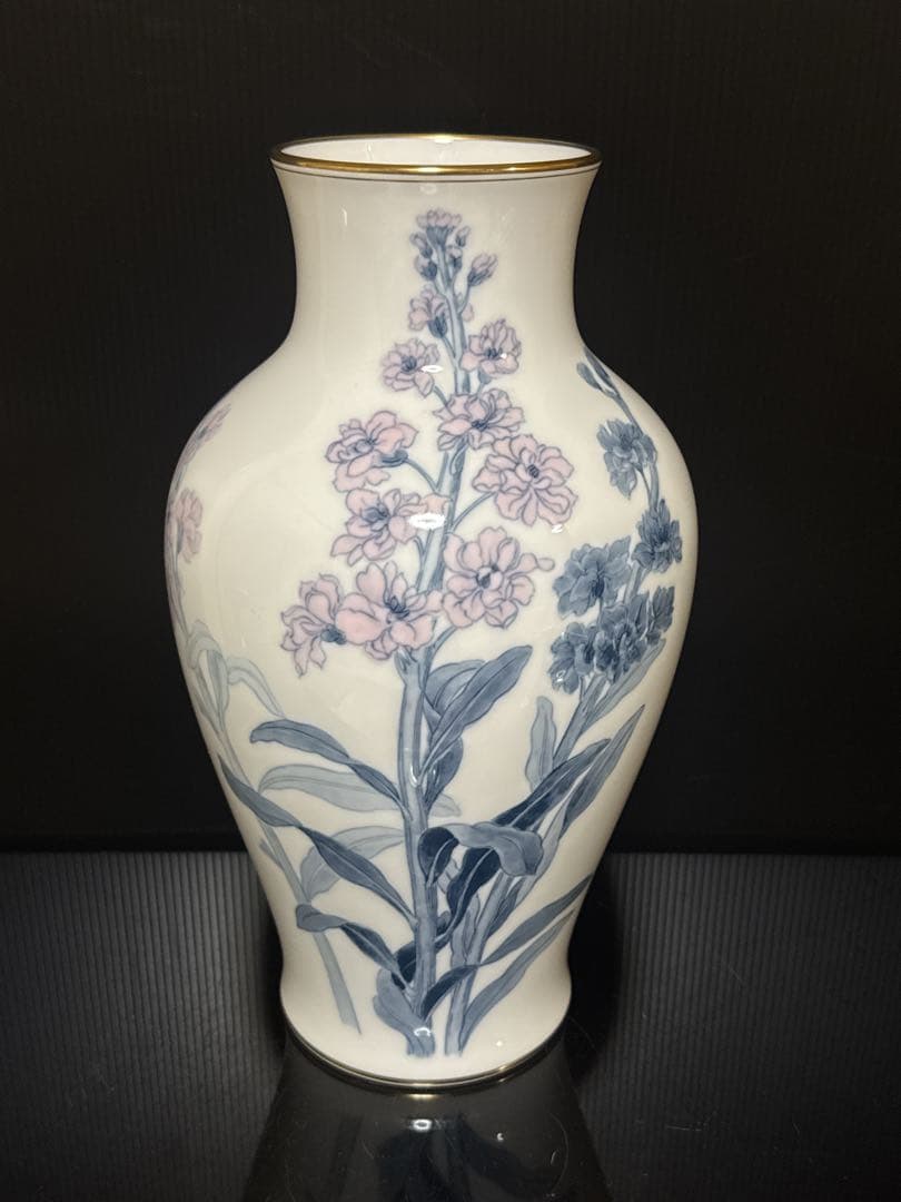 大型 大倉陶園 OKURA 彩色花図 花瓶