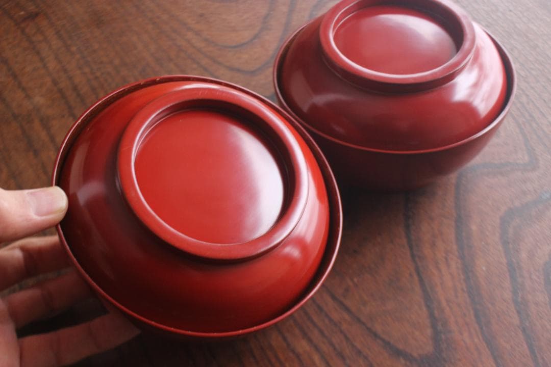 時代逸品！上質朱漆に極上松葉蒔絵の映えるお椀2点（検輪島塗雑煮椀煮物椀