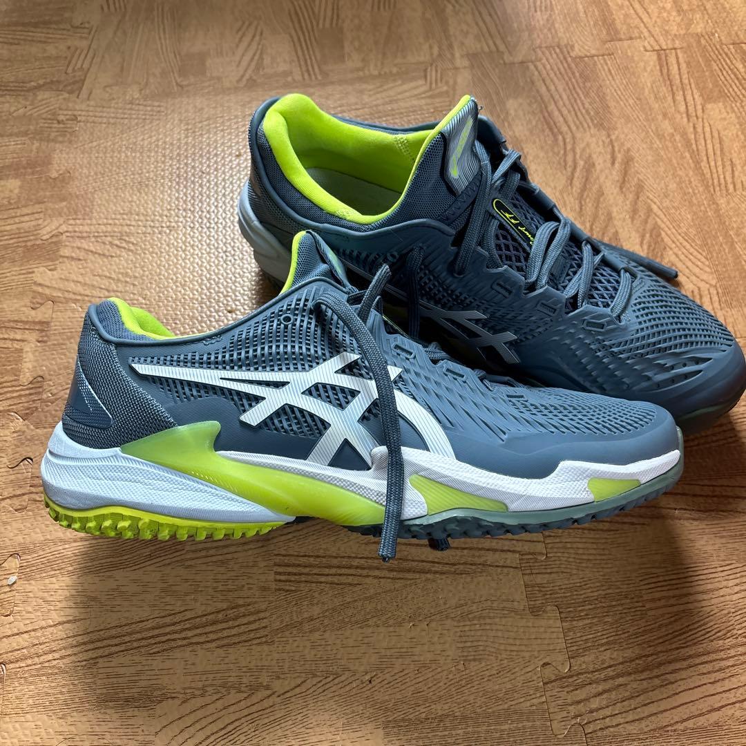 ASICS テニスシューズ グレー/ライム
