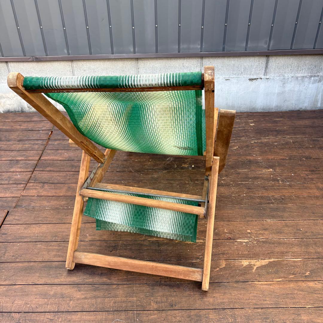 B2 昭和レトロ 木製デッキチェア ビーチチェア リクライニングチェア 古家具