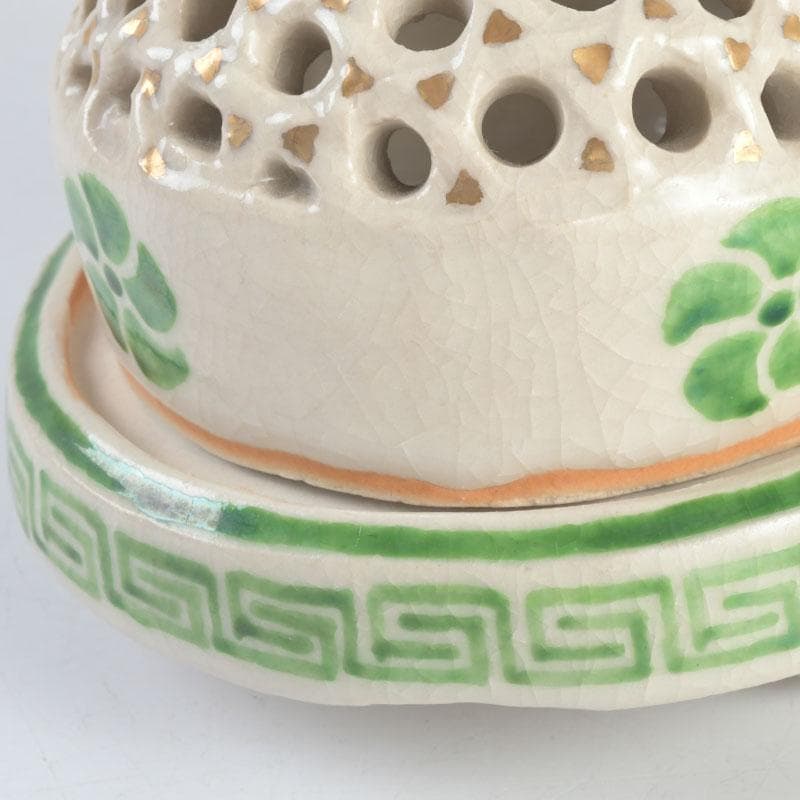 茶道具　九谷焼　九谷峯久　園江久雄作　仁清写　冠　香炉　共箱　V　9422