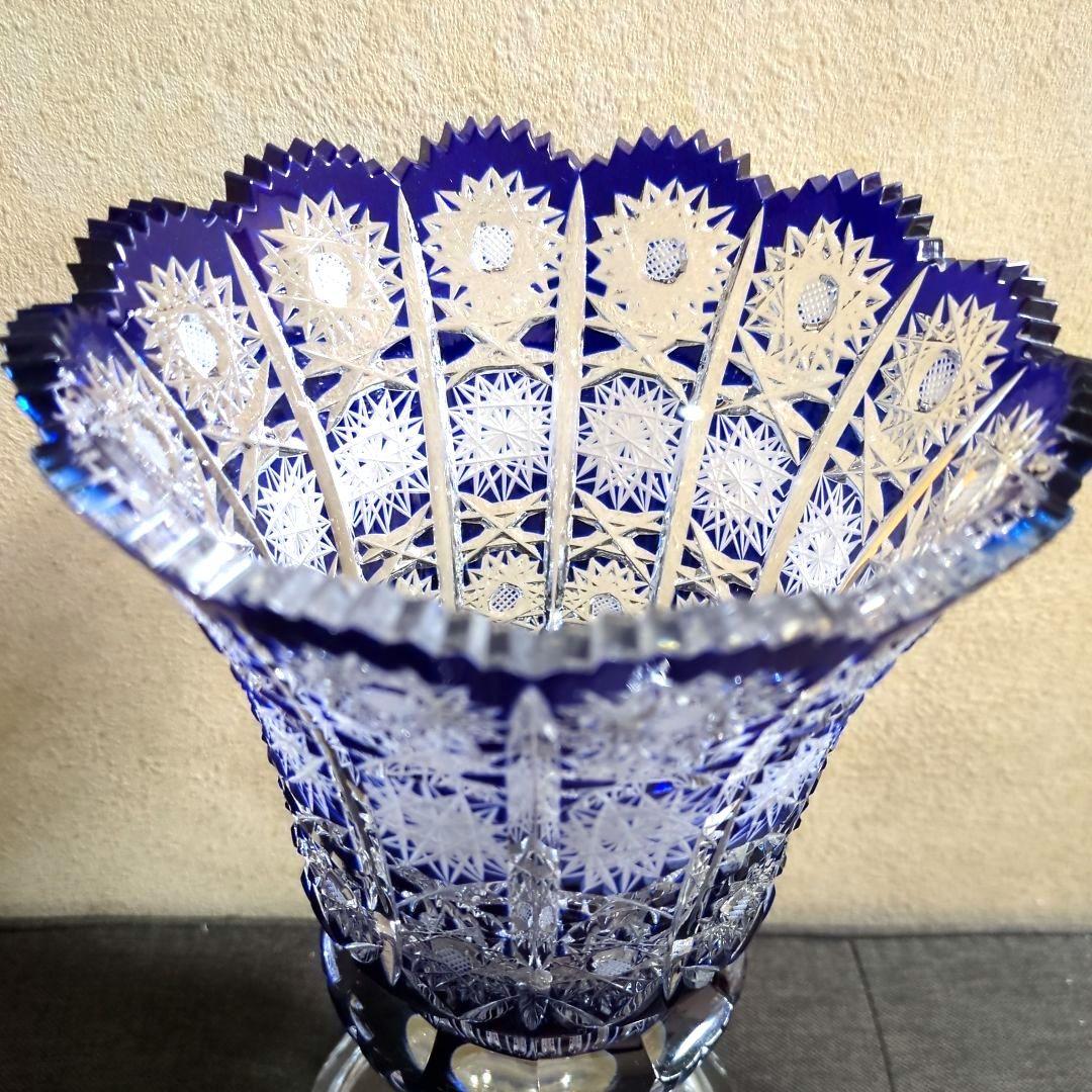 コバルトブルー ハンガリークリスタル 大型花瓶 花器