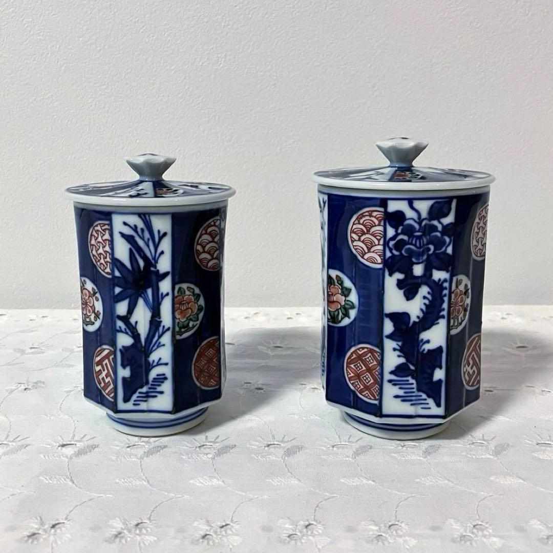 渋草焼 芳国舎 上丸文面取湯呑(フタ付）