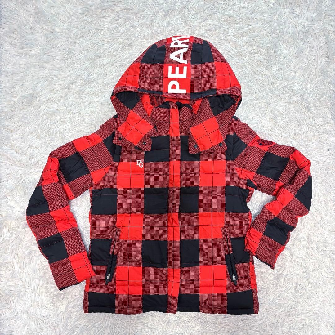 パーリーゲイツ ダウンジャケット ジップ ダウン 赤 チェック フード