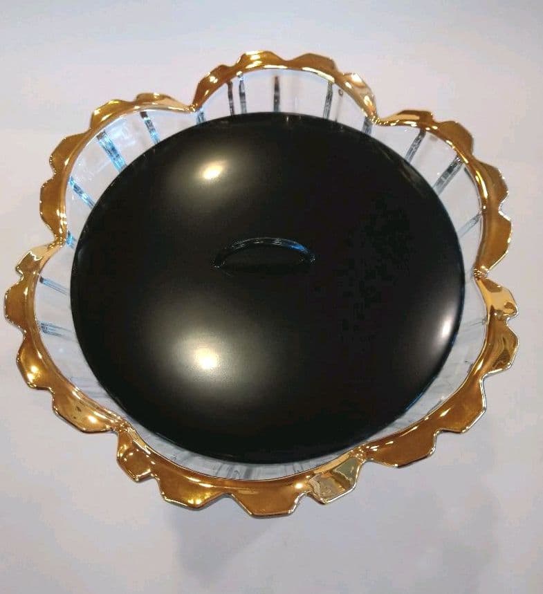 【茶道具】水指　ガラス　塗蓋付