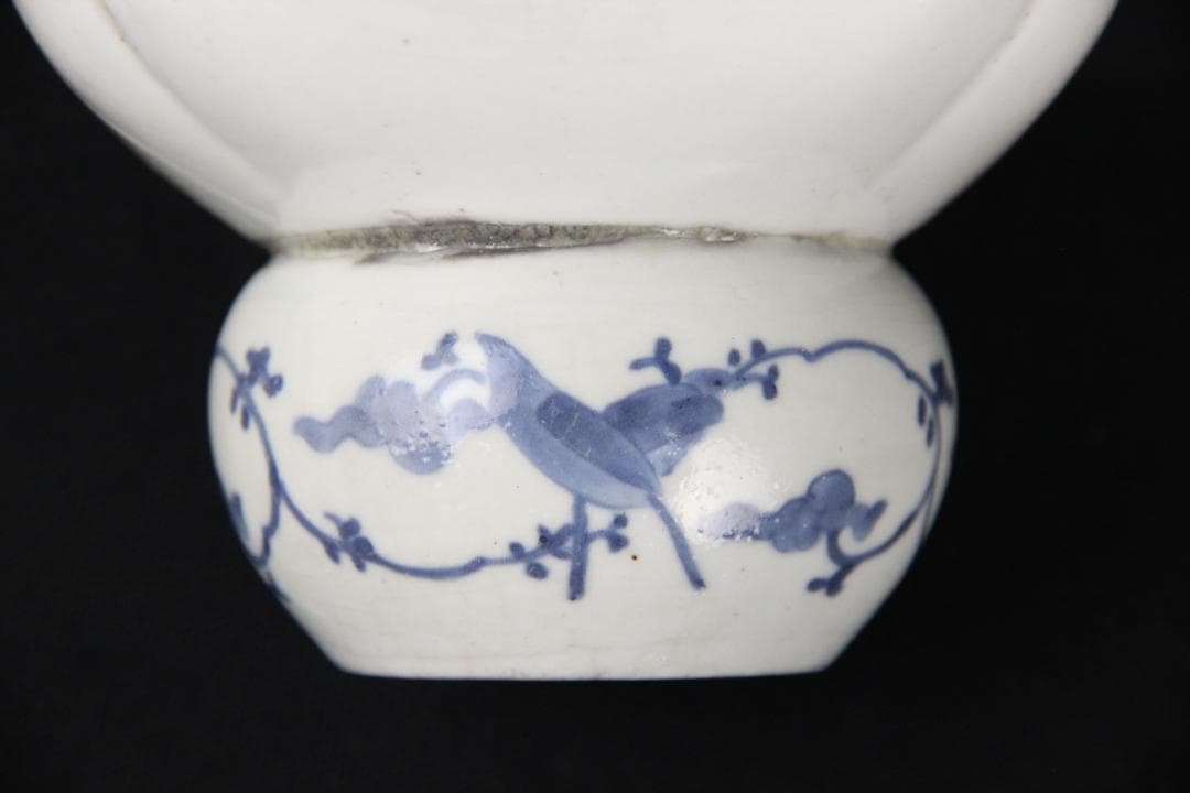 中国 明末清初 青花花卉文 渣斗 茶渣器 茶道具 文房具 古陶磁 FJ11-10