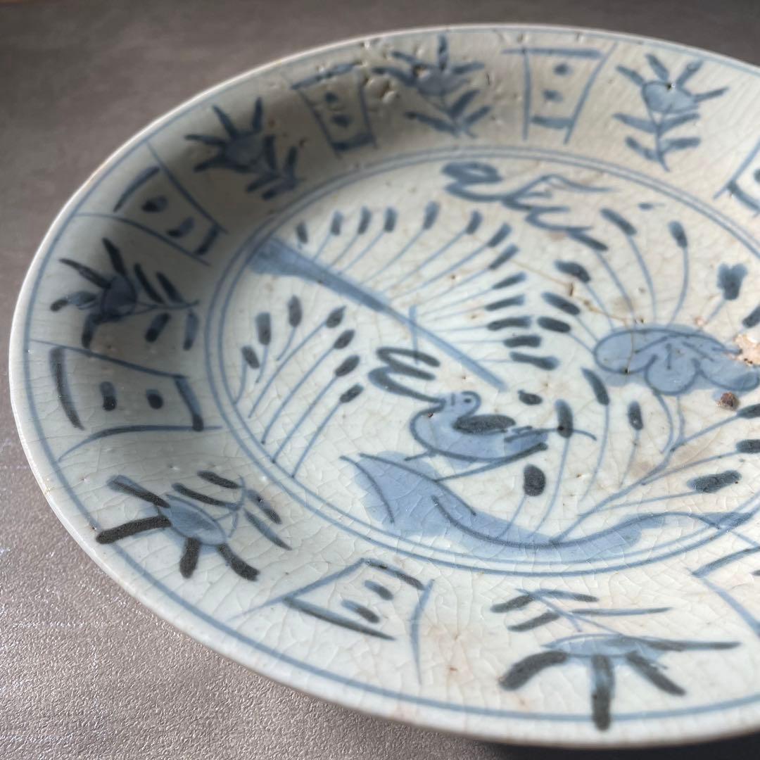 初期伊万里芙蓉手花鳥文皿七皿 江戸時代 骨董 アンティーク 肥前磁器 古伊万里