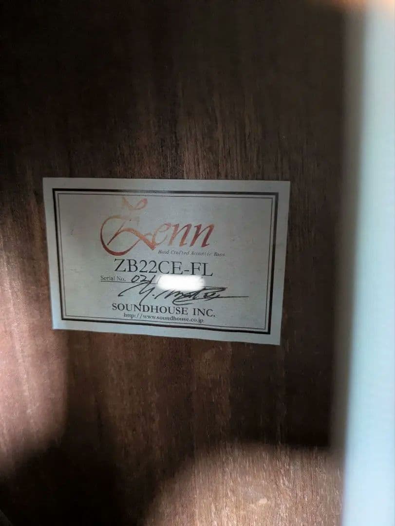 ZENN アコースティックベース フレットレスZB22CE-FL　ソフトケース付