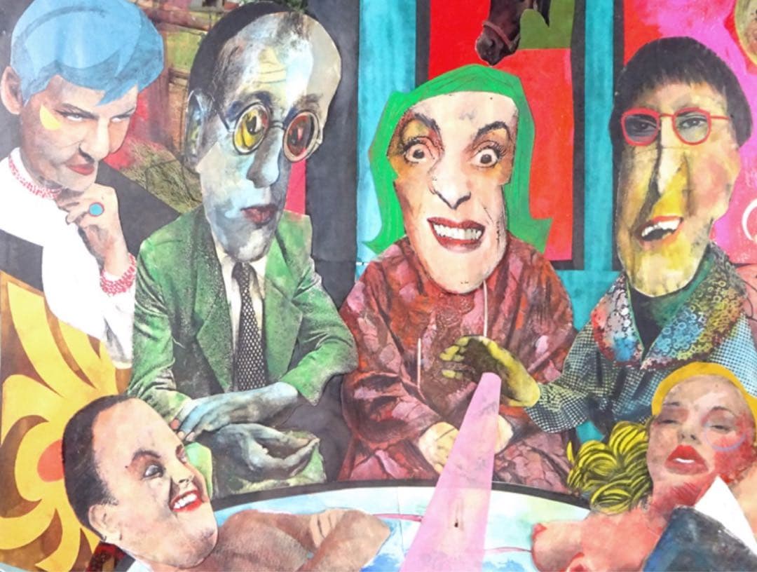 【木村タカヒロ】作 紙にコラージュ『HAND POWER』裸婦 直筆サイン 額装