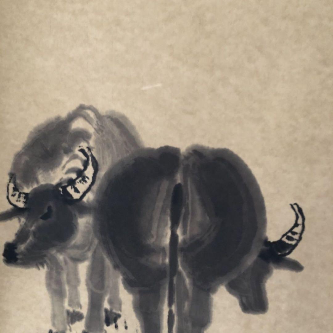 掛け軸 三尺中堂 李可染 春牧図 人物画 中国書画 水墨画 牧童 牛