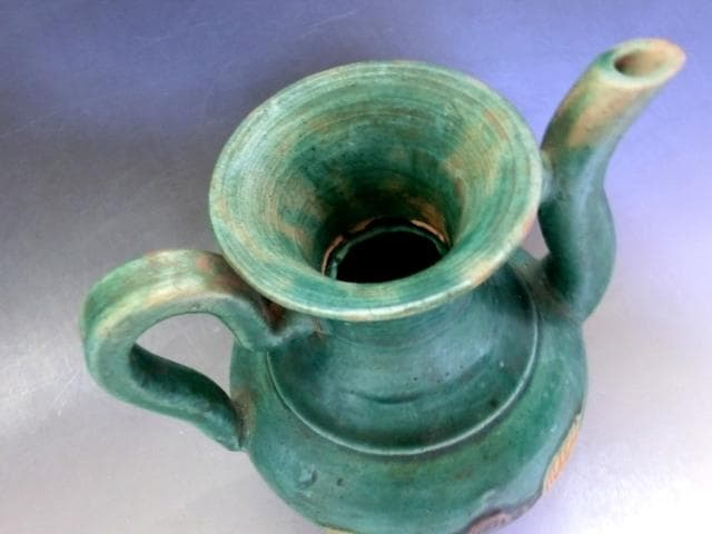 水差し■緑釉水注 水瓶 花唐草 中国 お茶道具 古玩 唐物 時代物 骨董品■