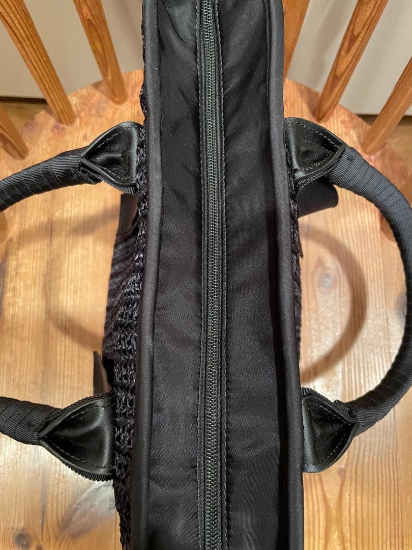 ランバンスポール保冷カートバッグ　 黒い編み込みトートバッグ　かごバッグ