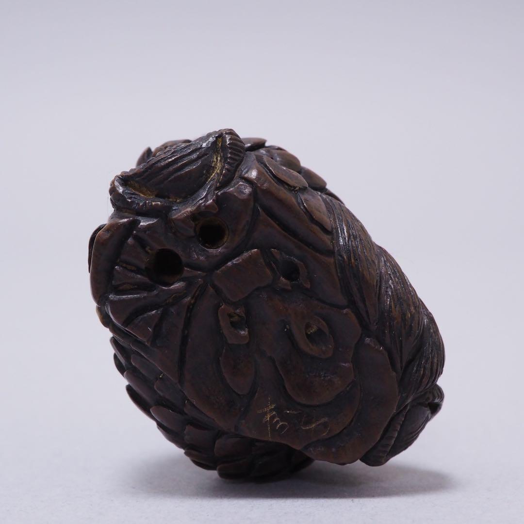 在銘 木彫 龍 根付 提げ物