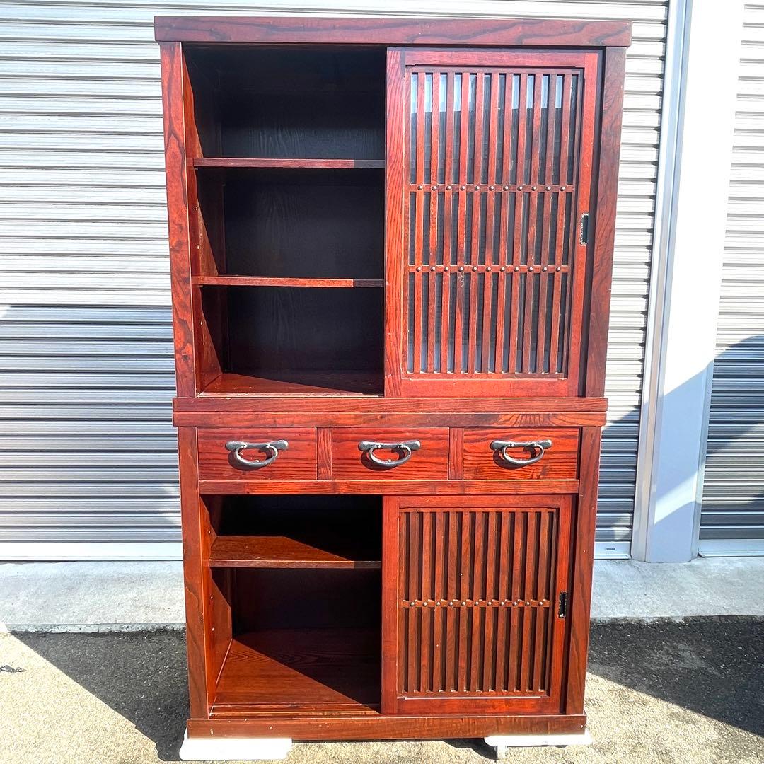 国産品 欅無垢材食器棚 水屋箪笥 ダイニングボード キッチンボード 茶棚 茶箪笥