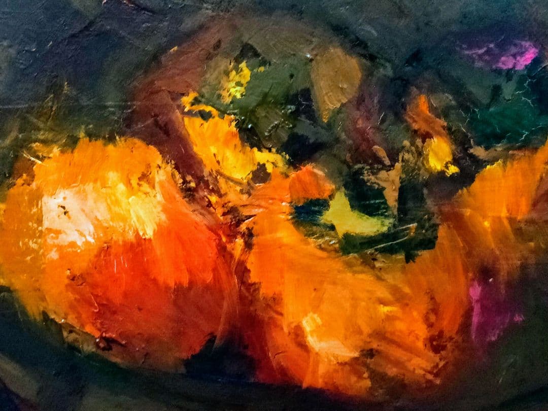 「柿図」油彩 F6 サイン有りKoiso