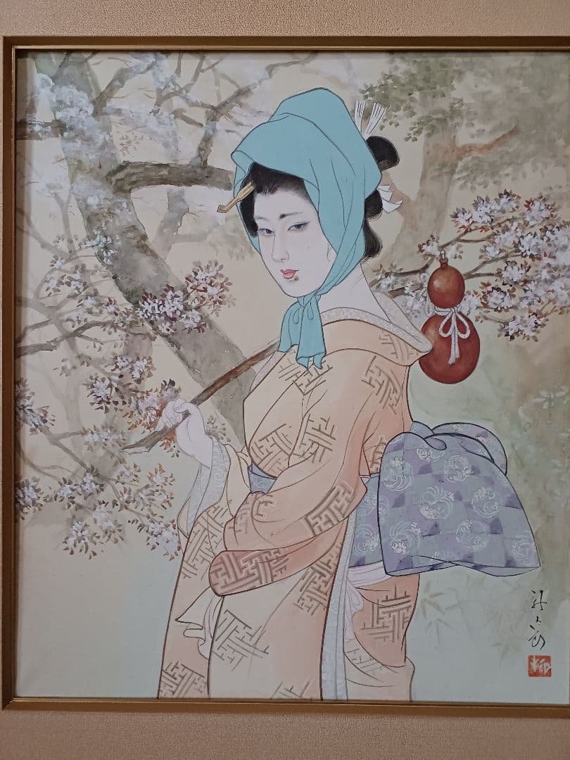 ◆　柳川新太郎 　「美人」 日本画　F10号　二科展 　名古屋　◆