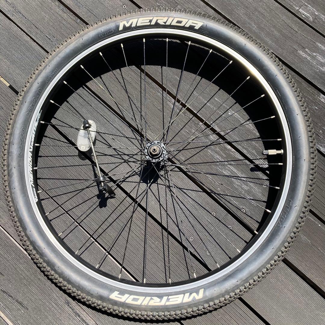 26インチMTB前後タイヤホイール（リア7速フリー、米式バルブアダプタ）セット