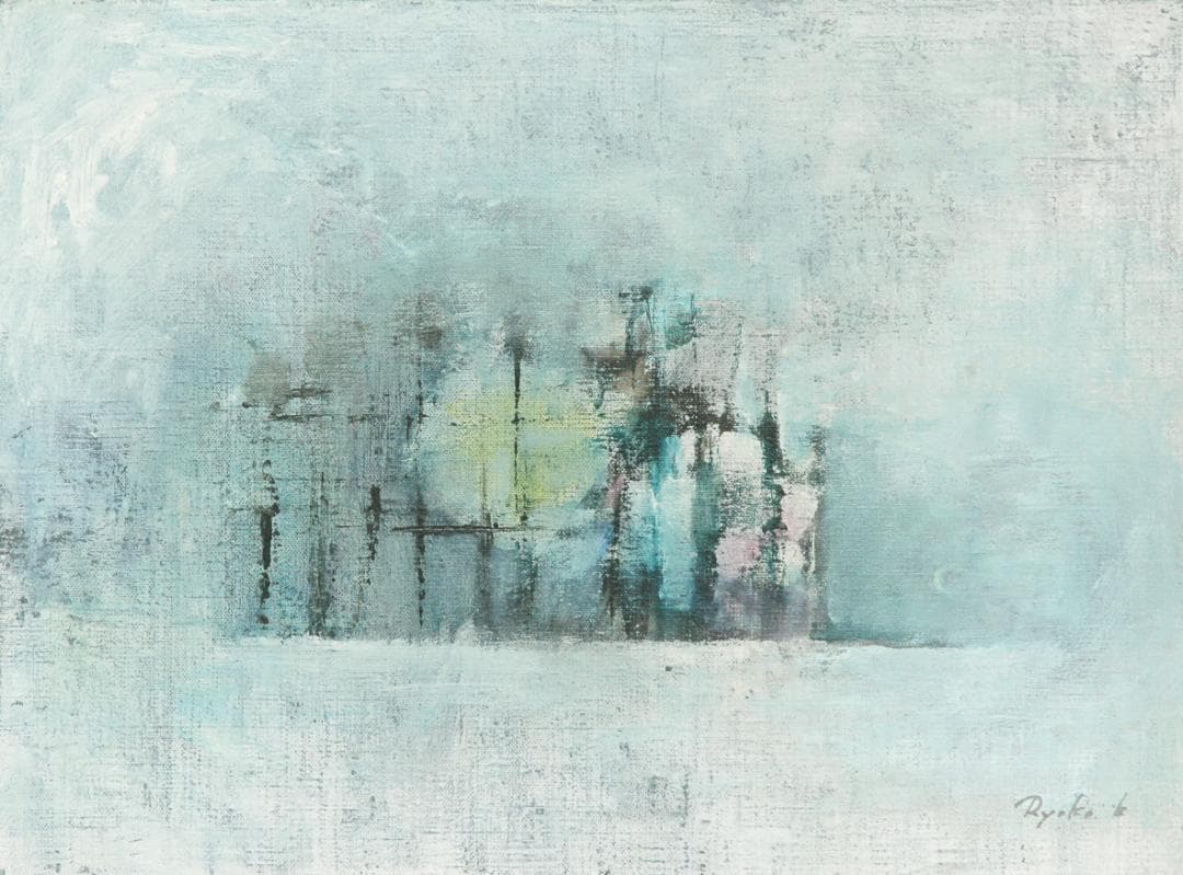 油絵 菅家令子 絵 絵画インテリア 額付(黒)F4-272023風景 はざ木雪国