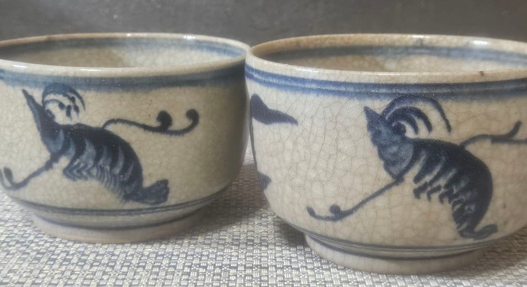 【名品❗】17〜18世紀　中国古陶磁器　南方系　古安南　安南染付　茶碗　向付2客