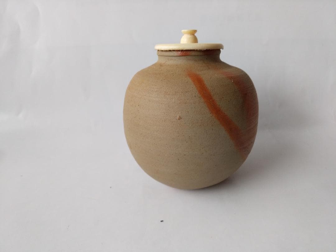 備前火襷焼 文琳茶入 木村陶峰 作 仕覆 波上梅花紋 茶道具 共箱 茶入 美品