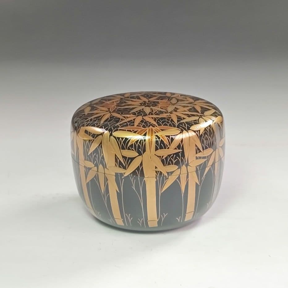 ウ224 棗『村田宗寛作』『輪島塗　総竹林　平棗　共箱』漆塗　金蒔絵　茶道具