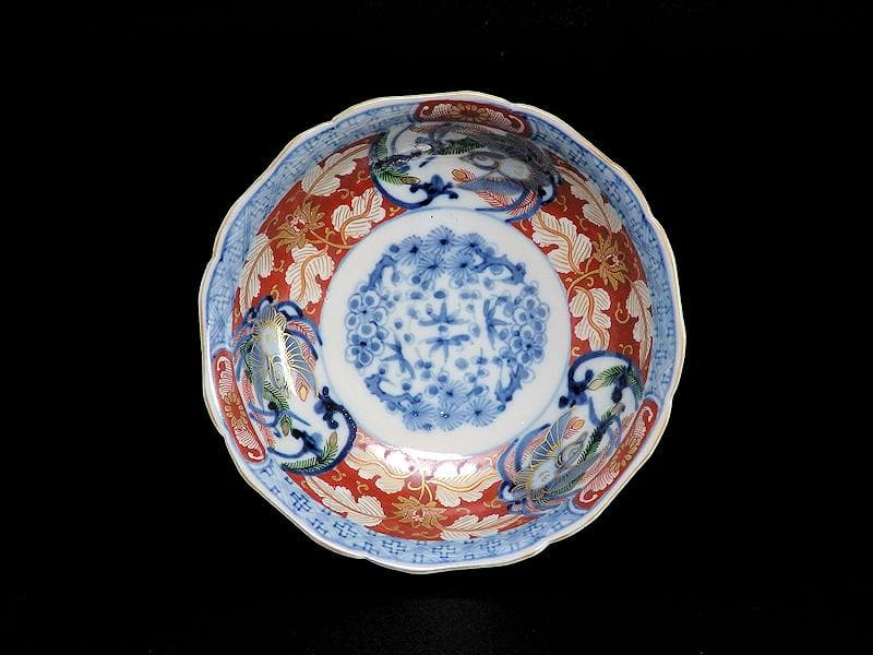 大聖寺伊万里　金襴手　花に福良雀の図　膾皿　５客　B267AS-BGl