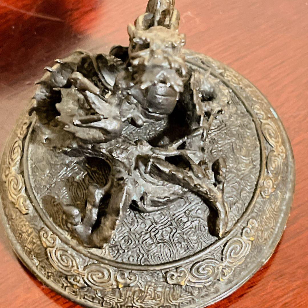 龍神 蓋付 三足香炉 銅器 昇龍 緻密細工 瑞雲 縁起物 香道具 骨董
