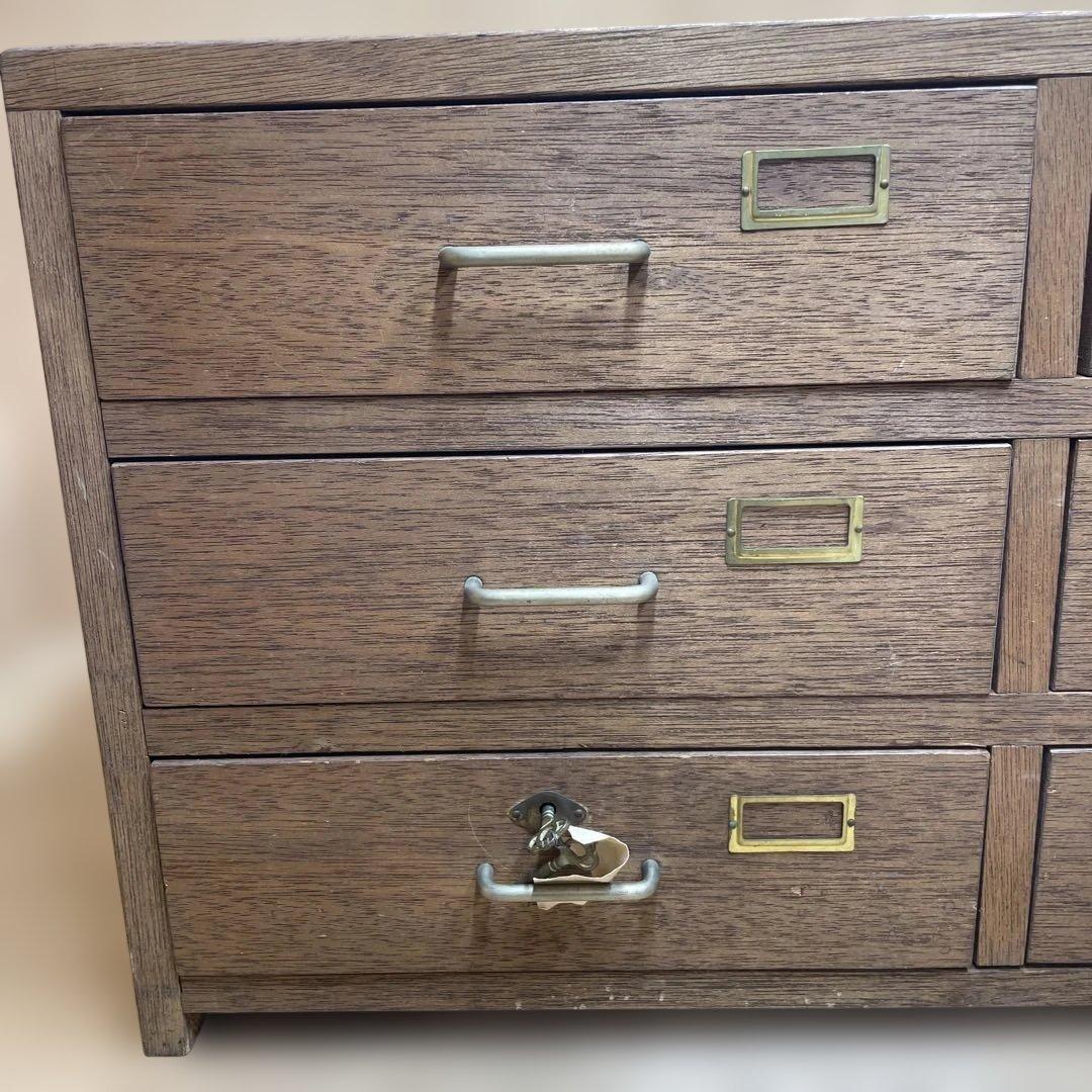 レトロ　木製　金庫タンス　鍵付き　2列3段　引き出しタンス　収納