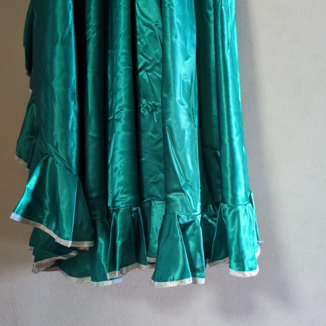 ターコイズ フリル付きロングドレス