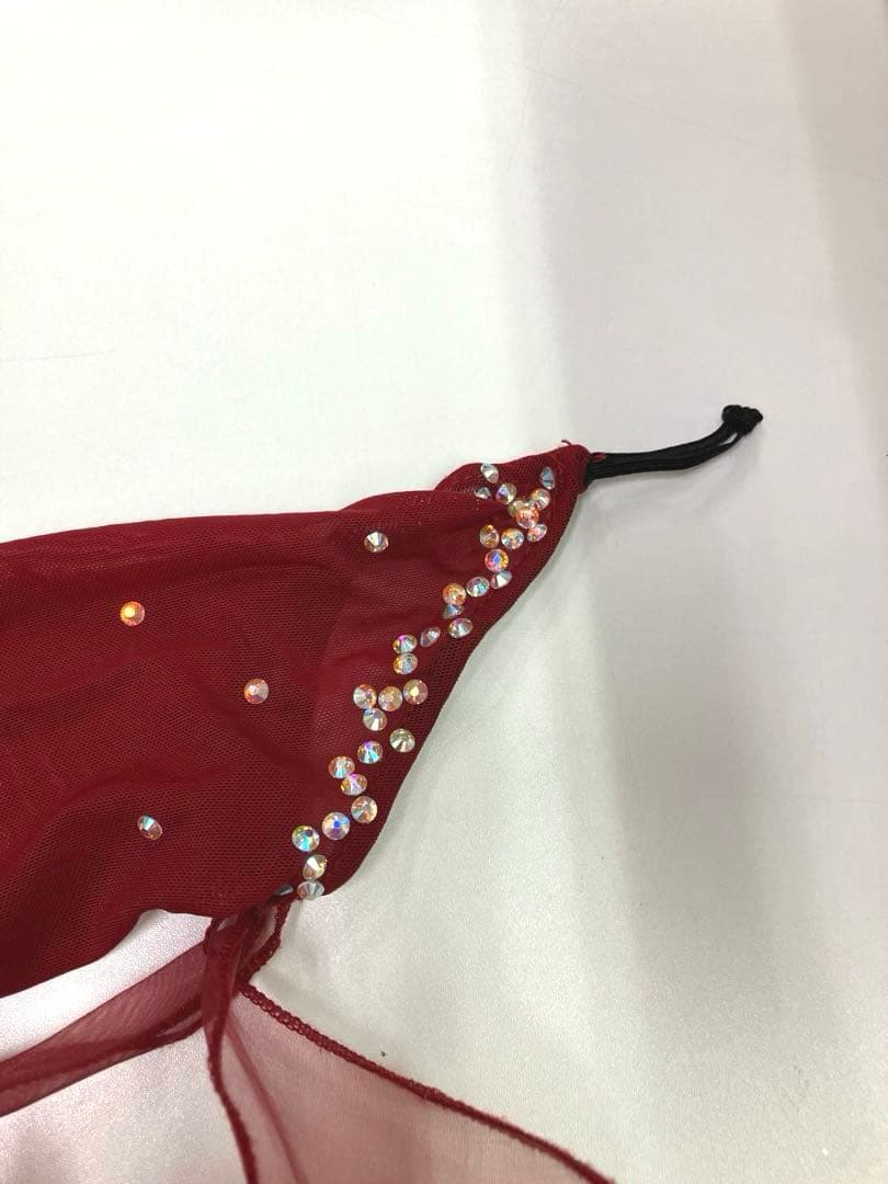 社交ダンス　スタンダードドレス　モダンドレス　赤　スパンコール