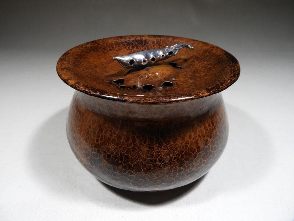 ●清雅堂造 別注一品物 西方正 打上 銅 建水 銀摘 さやえんどう 略歴栞 共箱