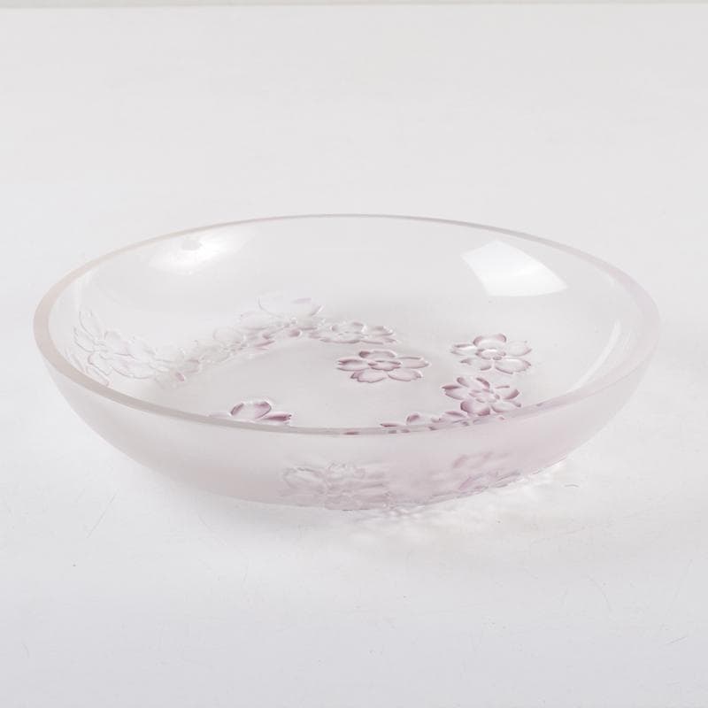 ガラス工芸　荒木良忠作　桜刻　皿　共布共箱　C　9100