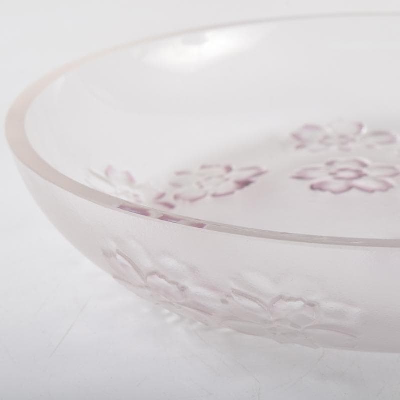 ガラス工芸　荒木良忠作　桜刻　皿　共布共箱　C　9100