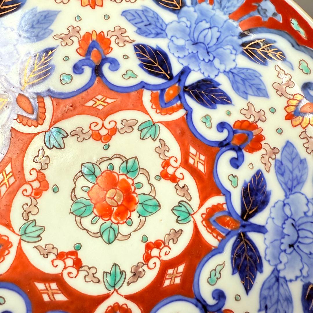 専用出品　明治期　蘭マーク無し「深川製」　赤絵花唐草七寸皿　希少品　深川忠次