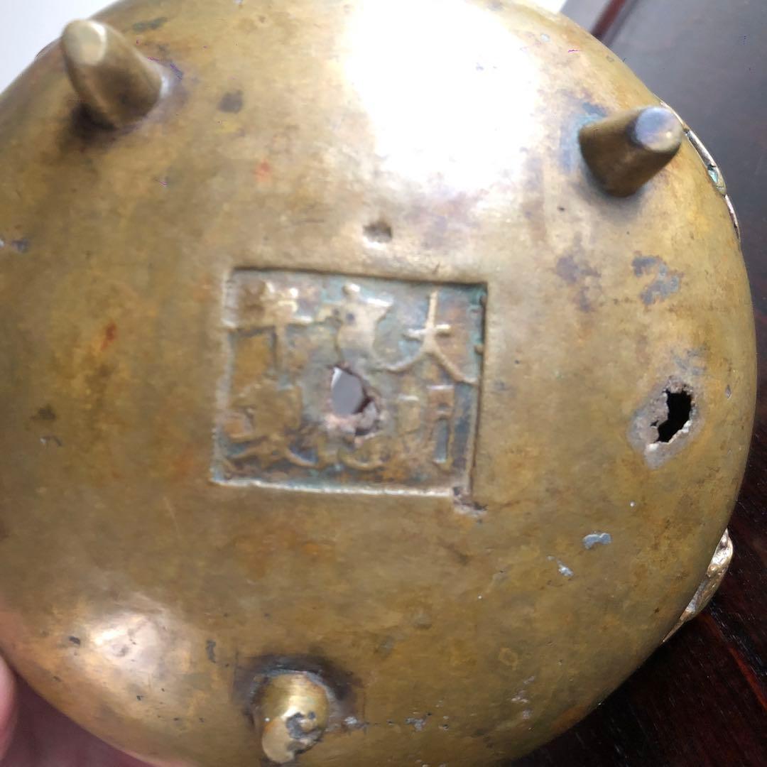 中国古玩 大明宣徳年製 蓋なし底抜け 古銅 急須 581g