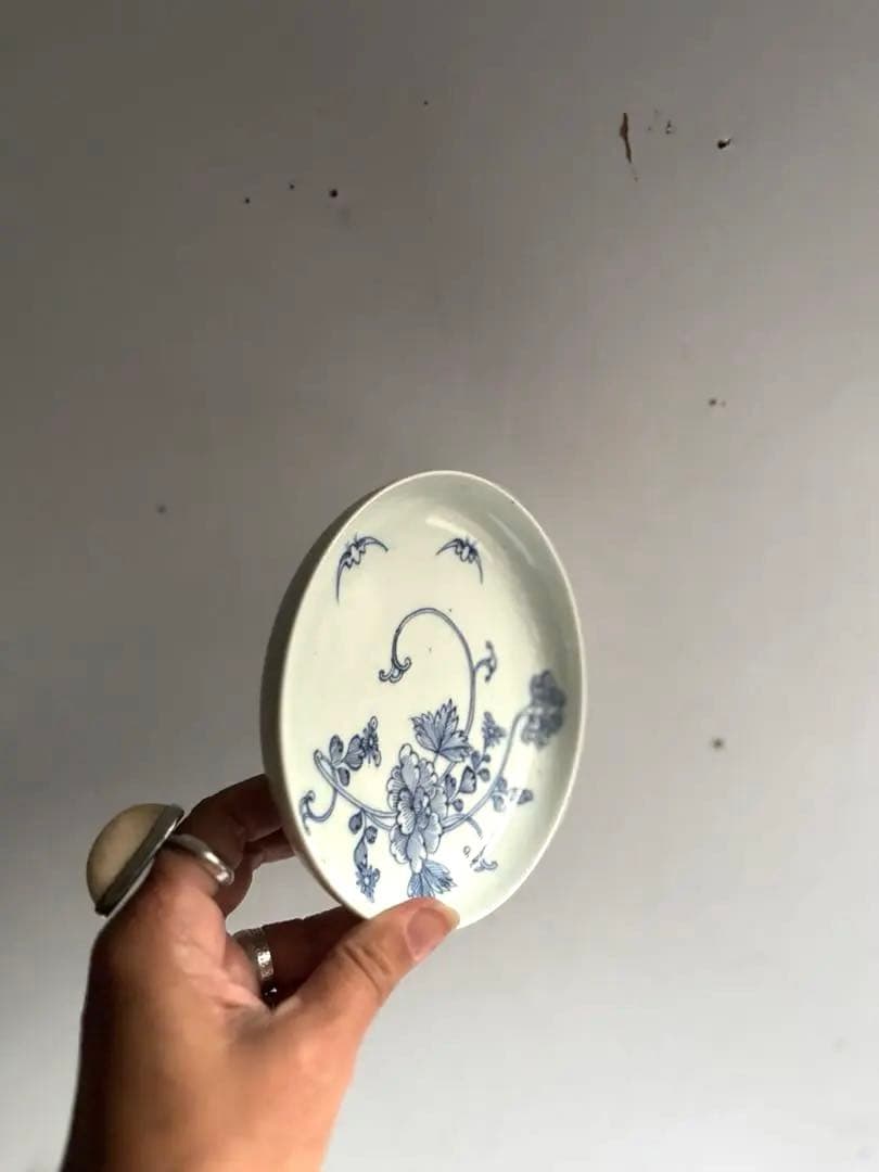 【ぷくぷく様リクエスト】骨董 アンティーク 古伊万里 コウモリと花図線描皿 3枚