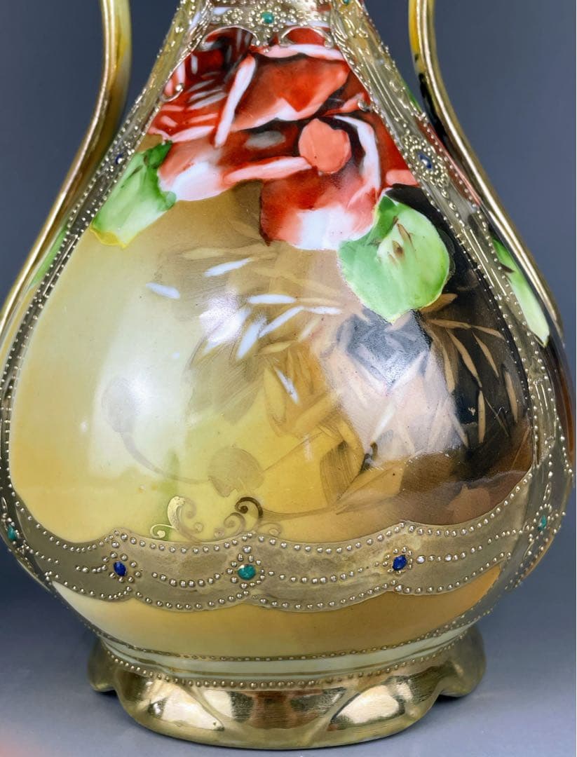 【大型】オールドノリタケ ３０cm アールヌーボー 薔薇紋 ジュエル金盛り 花瓶